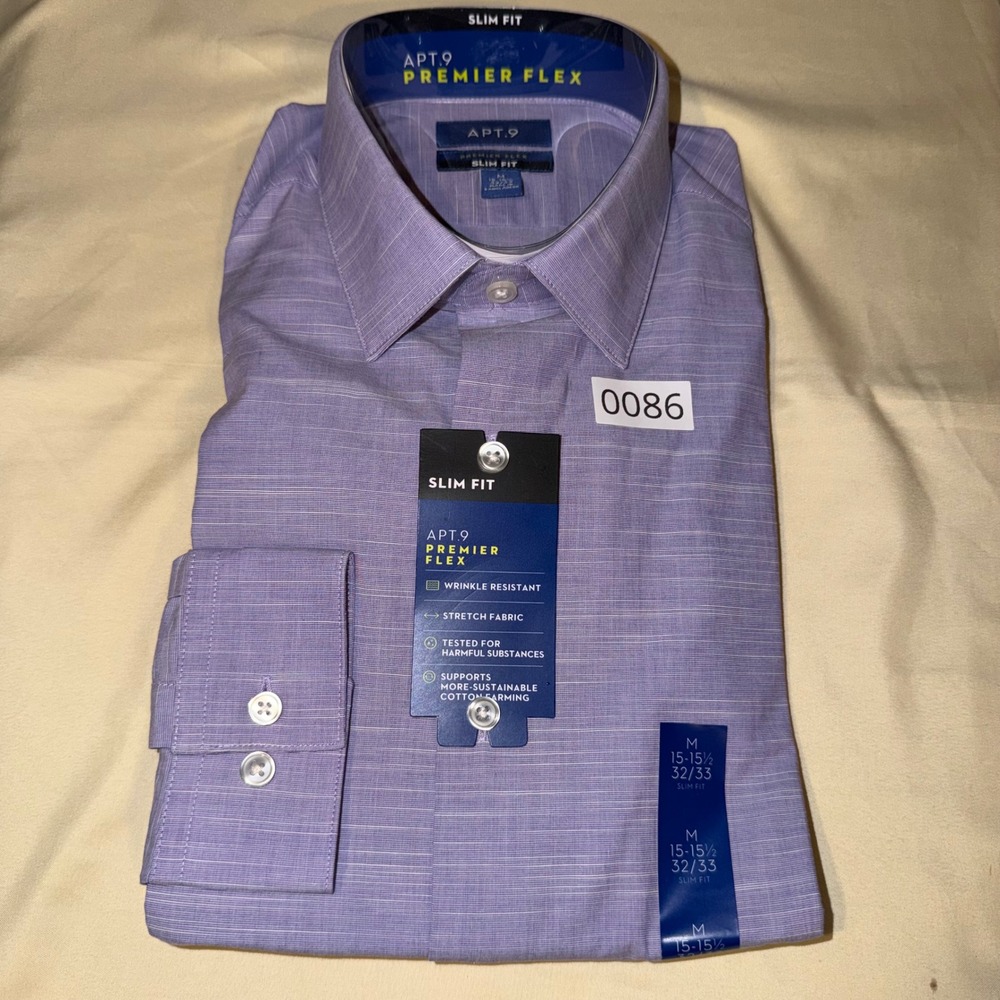 Apt. 9 Premier Flex Slim Fit Micro Stripe Dress Shirt Mens M 15-15.5 32/33